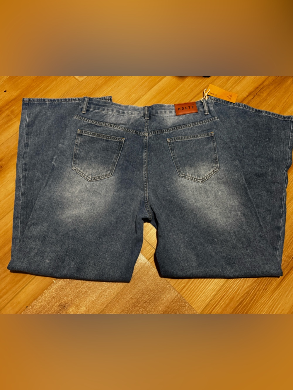 HDLTE Wide Leg Blue Jeans NWT Size L High Rise Straight Denim - Picture 10 of 12